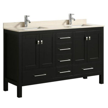 Eviva London 60″ x 18″ Transitional Double Sink Bathroom Vanity w/ White Carrara Top Vanity Eviva